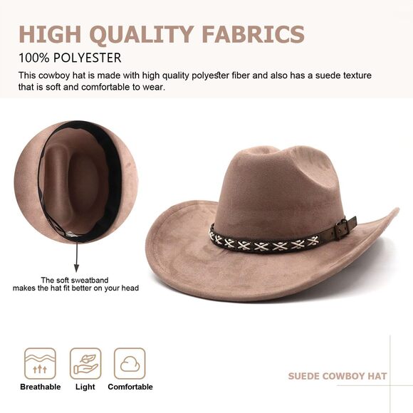 3365 Western Suede Cowboy Hat For Women Men Wide Brim Classic Cowgirl main image 6